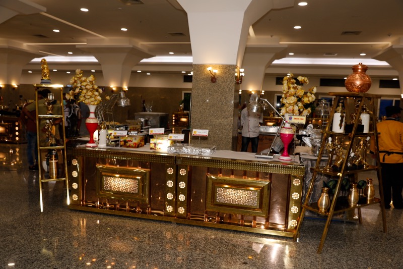 Buffet counter set for service in the dining hall