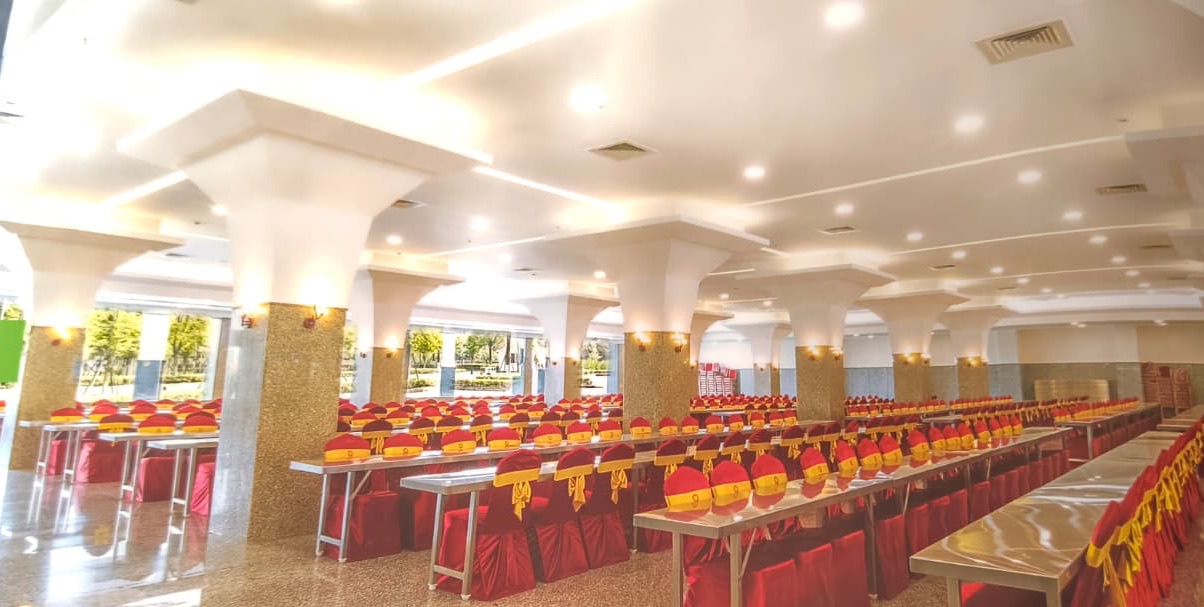 Dining hall prepared for service